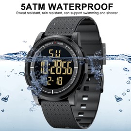 GOLDEN HOUR Ultra-Thin Minimalist Sports Waterproof Digital Watches Men with Wide-Angle Display Rubber Strap Wrist Watch for Men Women
