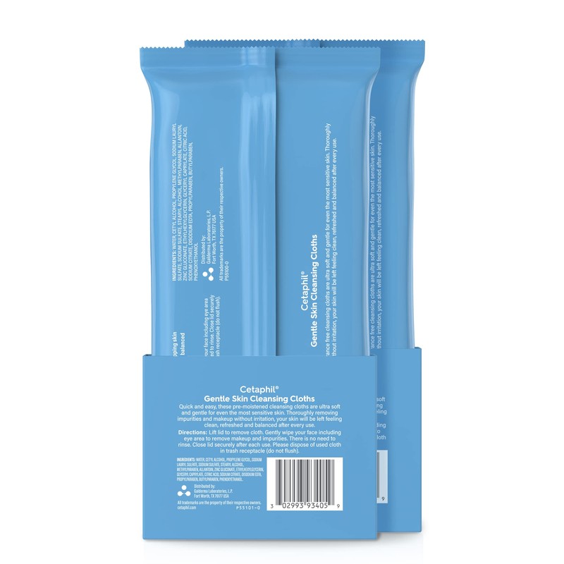 Cetaphil Face and Body Wipes, Gentle Skin Cleansing Cloths, 50