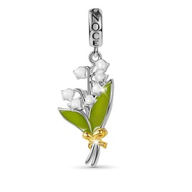 GNOCE Flower Pendant Charm 925 Sterling Silver Dangle Charm Fit Bracelet/Necklace for Women Girls Wife Daughter (Lily of the Valley)