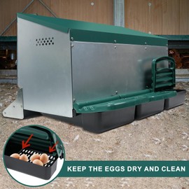 Chicken Nesting Box, 3 Holes Nesting Boxes, Heavy Duty Metal Laying Boxes, Roll Away Nesting Box Egg Collection Tray, with Roosting Pole for Chicken Coop(Green)