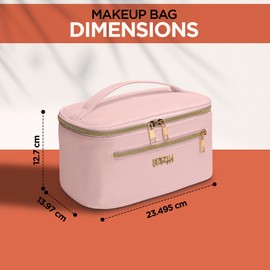 Leesh & CO Makeup Bag - Large Travel Cosmetic Organizer with Brush Holders for Women - Eco-Friendly Vegan Leather, Waterproof & Durable Cosmetics Bag - Perfect for Toiletries, Beauty Products (Pink)