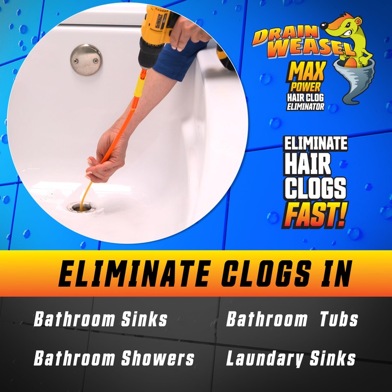 FlexiSnake Drain Weasel MAX Power Sink Snake Hair Clog Remover