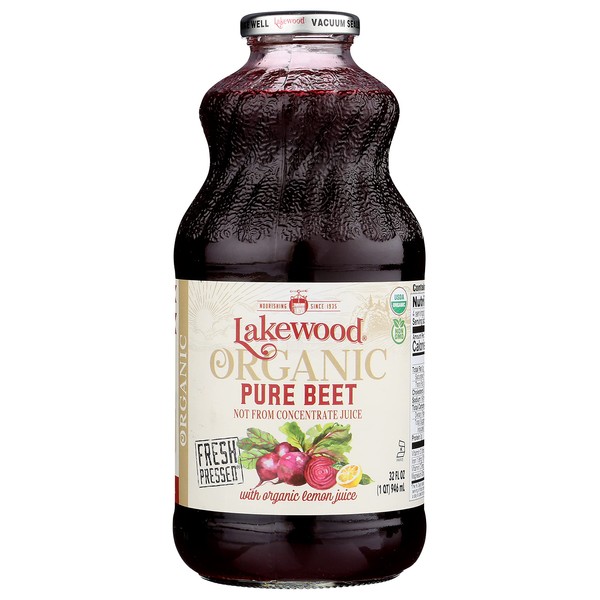 Lakewood Organic Pure Beet, Fresh Pressed, Beetroot, Bottle,Can, 32 Fl Oz, Pack of 6