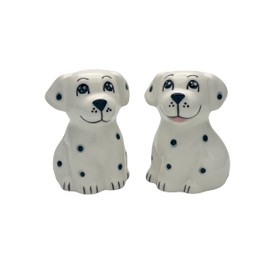 Pair of Spotty Dog Salt & Pepper Shakers - Cute Ceramic Tableware Cruet Set - White and Black - 6.5cm