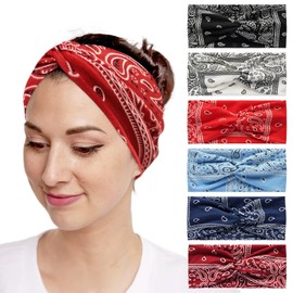 SAIIURV 6 Pcs Wide Hair Bands for Women, Vintage Head Wraps Knotted Cute Hair Bands Accessories, Thin Headscarf, Sports Hairband, Soft Fabric Stretchy Hair Band for Makeup, Yoga, Running (Multicolor)