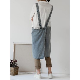 Denim Cotton Canvas Cross Back Aprons Solid Color Shop Kitchen Garden Square Smock for Women Girls with Pockets (Denim Lightblue, 41Wx 33L)