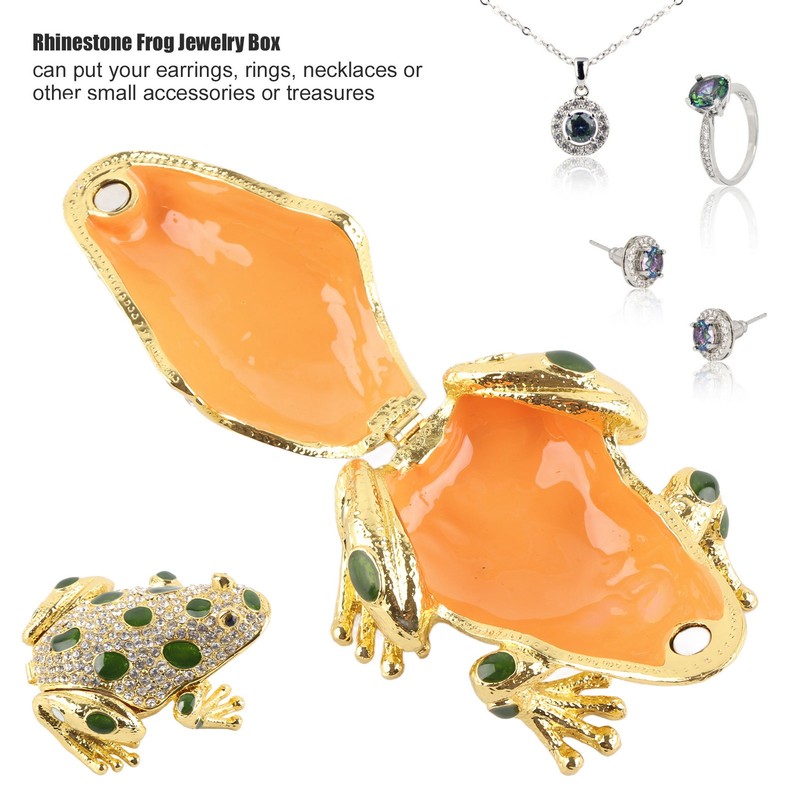 Rhinestone Frog Jewelry Box Painted Electroplated Frog Figurine Jewelry Boxes