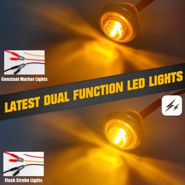 BJZ 3/4" Strobe+Marker Lights Dual Function Amber Trailer LED Side Clearance Tail Griller Flash Lights 12V Turn Signal Warning Waterproof Light for Trailer Truck Van RV ATV Bus, 20Pcs w/Chrome Bezels