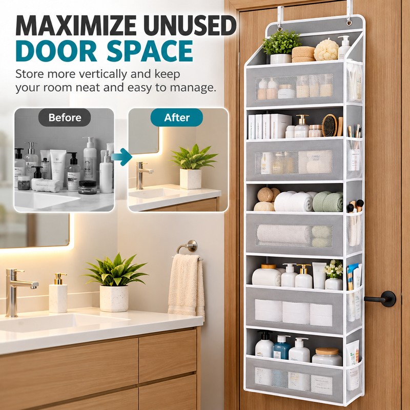 5-Shelf Over-the-Door Hanging Organizer for Bedroom and Bathroom – Anti-Tilt