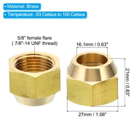 PATIKIL 5/8" Brass Flare Nut, 5pcs SAE 45 Degree Copper Flared Tube Fitting Brass Pipe Fitting for Air Conditioner Water Gas Line, Glossy