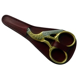 3.5 Inch Professional Stork Embroidery Scissors with Burgundy Scabbard - Tenartis 376 Made in Italy
