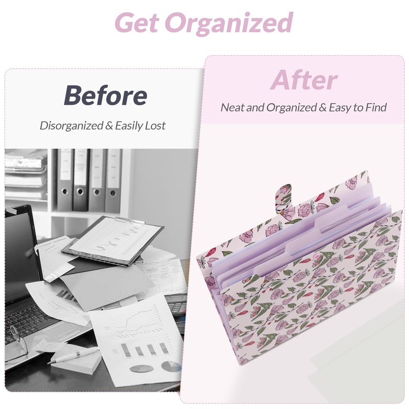 SKYDUE Accordion File Organizer, Floral Expanding File Folders with 5