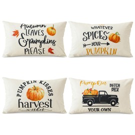 Artscope Pack of 4 Cushion Covers Autumn Theme Cushion Cover Pumpkin Decorative Cushion Cover Thanksgiving Day Throw Cushion Couch Cushion Drop Cushion for Sofa Car Bedroom (30 x 50 cm, Pumpkin C)