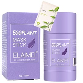 Green Tea Cleansing Mask Stick, Green Tea Face Mask, Purifying Solid Green Clay Stick Mask for Blackhead Remove, Anti Acne Oil Control & Clean Pores for all Skin Types Women & Men(Eggplant+Sheet mask)