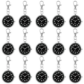 Outus 15 Pieces Quartz Nurse Pocket Watch Round Doctor Brooch with Key Buckle Hanging Nurse Watch Clip on Doctors(Silver Black)