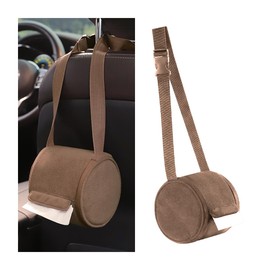 Norkmdi Car Tissue Holder, Soft Hanging Vehicle Backseat Headrest Tissue Box Cover for Roll Paper, Automotive Napkin Holder Paper Organizer to Keep Car Tidy, Universal for Truck SUV Sedan (Coffee)
