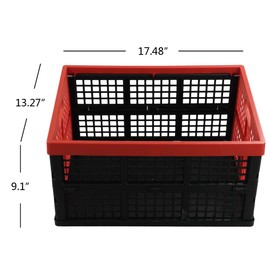 Hespapa 35 Quart Folding Crates, Red Plastic Collapsible Storage Container Milk Crate Baskets, 2 Pack