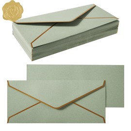 50 Pack #10 Business Envelopes with Gold Border, Self Seal Standard Envelopes with Gold Stickers for Office, Checks, Letter Mailing, Invoices, 4 1/8 x 9 1/2 Inches (Sage Green)