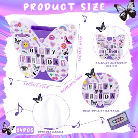 Sweetude 24 Pack Purple Birthday Party Decorations Butterfly Popular Music Party Favor Gift Bags Musical Lover Goodie Treat Candy Bags for Vocalist Concert Fans Op Singer Bachelorette Supplies