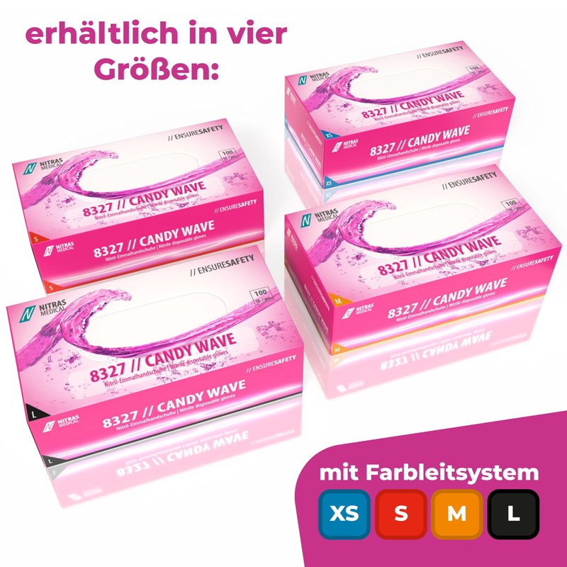 Nitras Medical 8327 Candy Wave Nitrile Disposable Gloves Magenta Pack