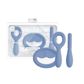 ezpz Oral Development Tools - 3 Months+ (3 Pack in Indigo) - Non-Slip Loop, Smile and Stick, 100% Silicone Tools to Practice Feeding + Chewing - Sensory Bumps - Dishwasher Safe