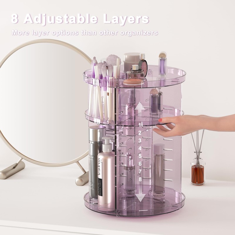 Rotating Makeup Organizer for Vanity, DIY Adjustable Tray Spinning Skincare