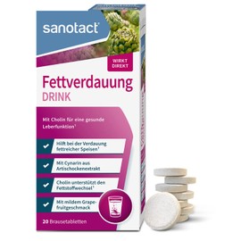 sanotact Fat Digestion Drink (20 Effervescent Tablets), Artichoke with Choline for Fat Metabolism and Liver Function, Effervescent Tablets for Quick Digestion, With Grapefruit Flavour