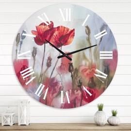 Designart 'Blossoming Poppies In The Meadow' Traditional wall clock - 36 in. high, 36 In. Wide