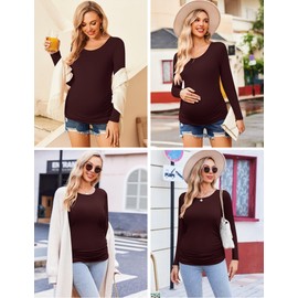 Ekouaer Maternity Tops for Women Long Sleeve Pregnancy Shirts Mama Clothes Burgundy Red/Caramel/Dark Grey S