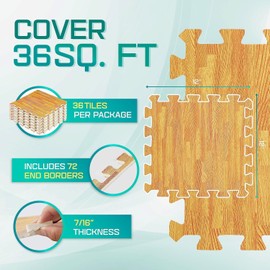 Yes4All 12,24,36 SQ.FT Wood Grain Puzzle Exercise Mat Protective Flooring, EVA Interlocking Foam Floor Tiles with Border for Home