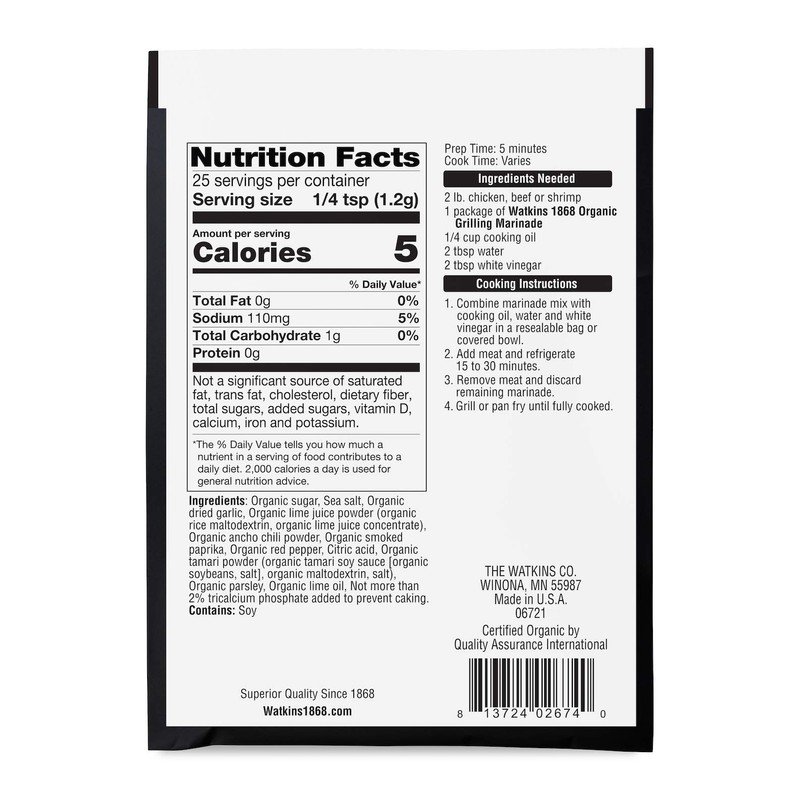 Watkins Organic Grilling Chili Lime Marinade, 1.06 Oz (Pack of