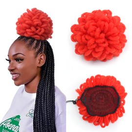 KGBFASS Red Locs Ponytail Drawstring Loc Petal Bun Curly Dreadlock Breaded Faux Locs Ponytails Buns Synthetic Clip in on Hairpieces for Black Women(Red#)