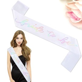 Bride to Be Sash, Bachelorette Party Decorations & Favors White Satin With Rose Gold Foil Lettering Bride Sash Bridal Shower Gift Bachelorette Gifts Bridesmaid Favors (white+Iridescent)