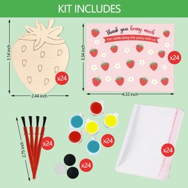 Jekocet ㅤ Strawberry Happy Birthday Party Favors Cards with Wood Painting Crafts Bulk Strawberry Centerpieces for Tables for Baby Shower Decorations