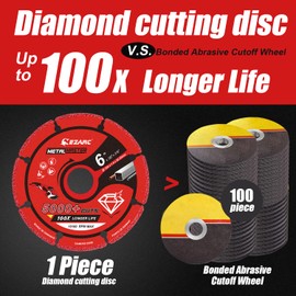 EZARC Diamond Cutting Wheel 6'' x 7/8 Inch for Metal, Cut Off Wheel with 5000+ Cuts on Rebar, Steel, Iron and INOX