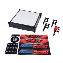 WWE Mattel WWE Superstar Ring with Labels - Main Event & RAW, Spring-Loaded Ring Mat & Pro Tension Elastic Rope