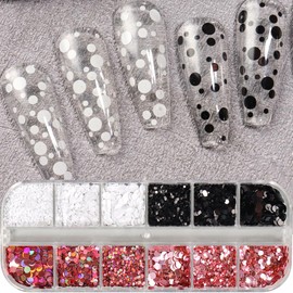 2 Boxes 18 Grids Polka Dots Nail Sequins for Nail Art