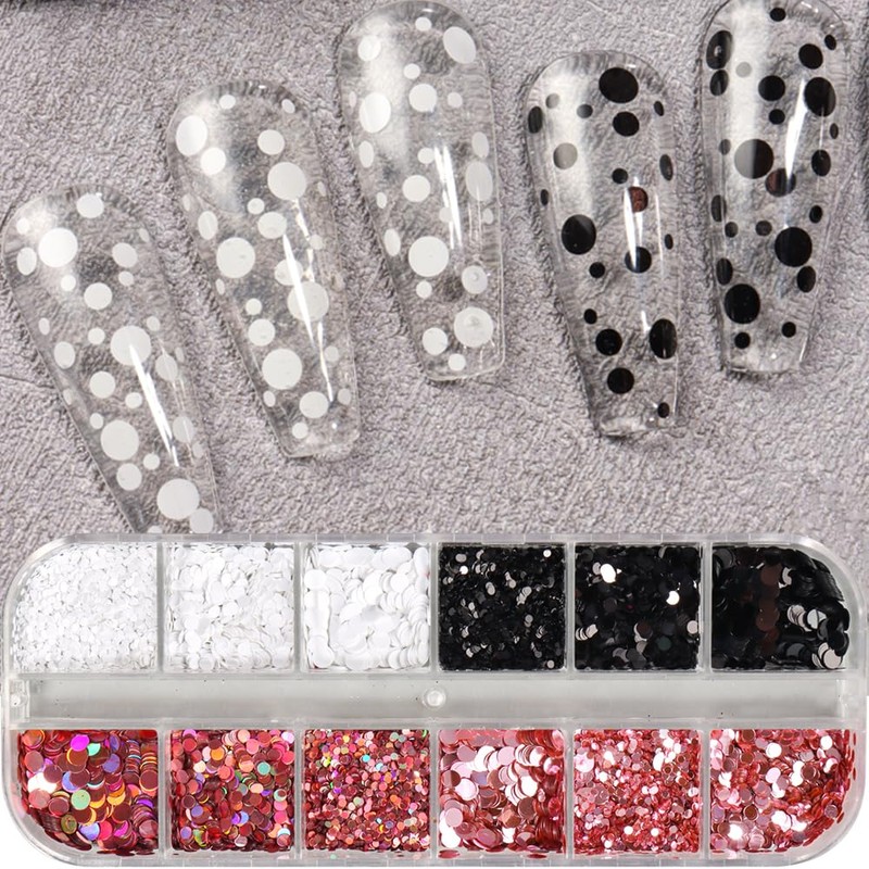 2 Boxes 18 Grids Polka Dots Nail Sequins for Nail