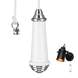 AUCANNIO Ceramic Bathroom Light Pull Cord, Pull Cord Weight Handle with 150cm Light Pull Cord Extension and Cord Connector, Ceramic Light Pull Cord for Light And Fan Switches