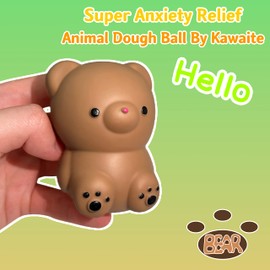 Brown Bear Stress Relief Dough Ball (1 Pack) - Animal Squishy Squeeze Ball Fidget Toy - Stretchy Anti Stress Balls for Boys and Girls, Cute Bear Squishy Ball for Relax, Calm, Focus