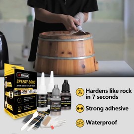 LOCBONDSO Strong Glue Kit with Filler, Metal Plastic Repair Kit, 7-10s Fast Bond with 20ml Instant Adhesives and Black & Grey Welding Powders for Wood, Ceramics