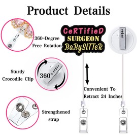 Black Surgical Tech Badge Reel Accessories with Alligator Clip Funny Certified Surgeon Babysitter CNA RN Nursing Student Nurse Badge Holder Retractable Medical Badge Clip for ID Card