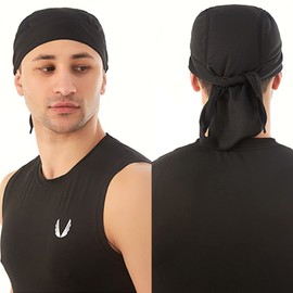 Trifong Pirate Bandana, Quick Drying, Sweat Absorbent, Bandana Cap, Men's, Breathable Material, Doo Rag, Skull Cap, Heatstroke Protection, Bandana, Anti-UV, Outdoor Activities, UV Protection, Black