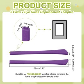 PATIKIL 8 Pairs Eye Glass Replacement Temples, Silicone Anti-Slip Eyeglass End Tips Glasses Retainers Fits 1x2mm for Rectangle Thin Metal Eyeglass Sunglasses Temple, Purple