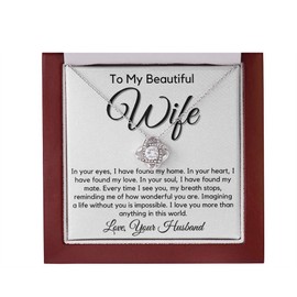 Wife Love Knot Necklace - Wife Birthday Gift Ideas Womens Jewelry Gifts For Wife Romantic To My Beautiful Soulmate Necklace Mothers Day Gifts My Lovely Wife Valentine's Day Gifts, Mother's Day Gift MahoganyStyle Luxury Box (w/LED