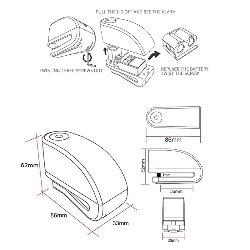 Waterproof Disc Brake Lock Kit 110dB Anti Theft Security Alarm