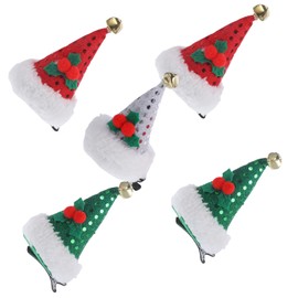 PACKOVE 5Pcs Sequin Christmas Hat Hair Clips Decorative Barrettes for Holiday Headdress Red Green Silver Festive Hair Accessories for Boy Girl and Young