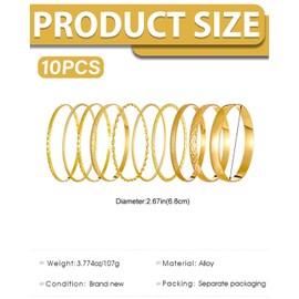 TPZORJX 10pcs Gold Bangle Cuff Bracelet Set for Women, Bracelet Women's Stainless Steel, Layered Stackable Open Adjustable Bangles, Fashionable Jewellery Gift for Her