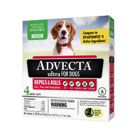 Advecta Ultra Flea and Tick Prevention for Dogs, Dog Flea and Tick Treatment, Waterproof Topical, Fast Acting, Medium Dogs (11-20 lbs), 4 Doses