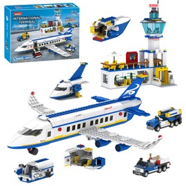 IKKOSYA City Passenger Airplane Building Set, 886 Pcs STEM 6 in 1 Airport Passenger Plane Building Block Toy with Terminal, Shuttle Bus,Luggage Cart,Christmas Birthday Gifts for Boys Girls Ages 6-12+